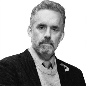 A black and white portrait of Canadian psychologist and author, Jordan Peterson.